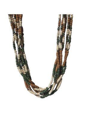 Boho Wooden Beaded Necklace Hook Clasp Handmade Green Brown Fashion Jewelry